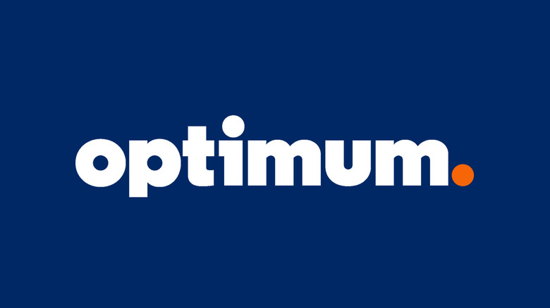 Optimum logo on a blue background.