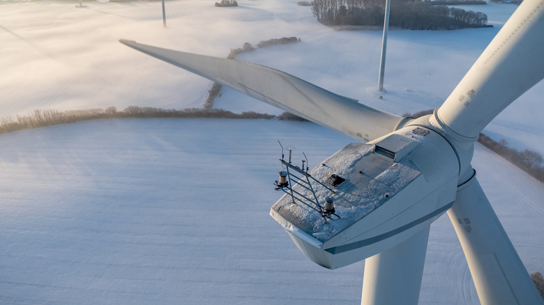 Wind turbine close-up view.