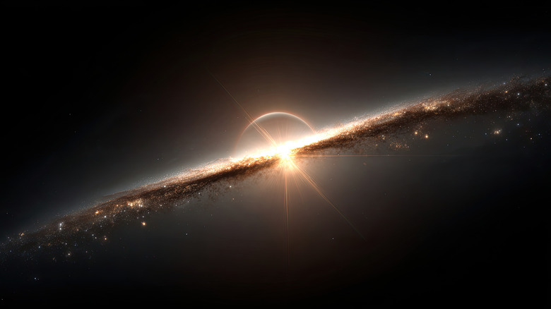 a star shines in a galaxy in outer space