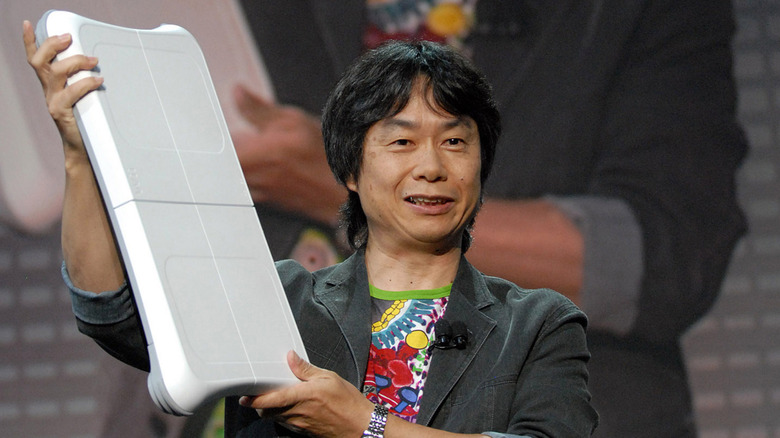 Nintendo's Shigeru Miyamoto with Balance Board at E3