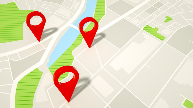 an artistic rendering of a navigational app with three destination points