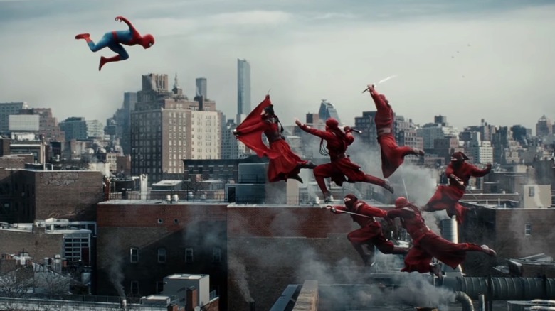 Spider-Man (Tom Holland) fighting The Hand ninjas in a scene from the "Spider-Man: Brand New Day" trailer.
