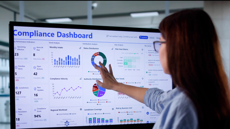 A person using touchscreen monitor for work purposes