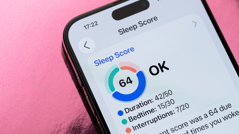 iPhone showing sleep score. Score is 64. Rated okay.