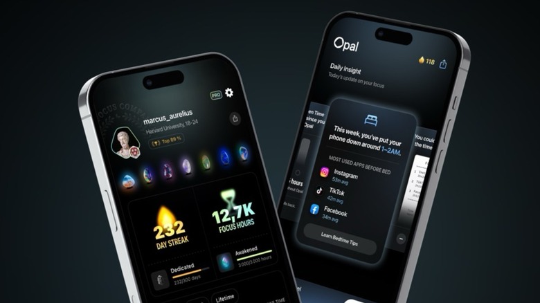 Promotional image of Opal screen time control app with the software being highlighted by two iPhone mockups