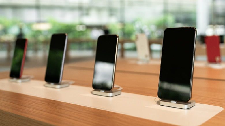 cell phones on display at a store