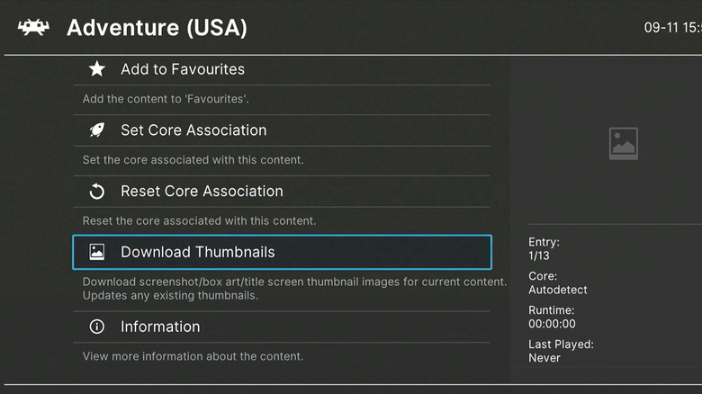 download thumbnails option for Adventure (USA) in RetroArch