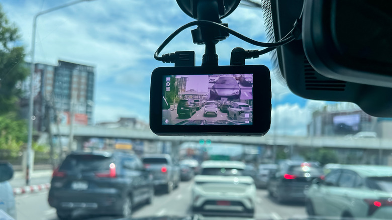 a dash cam in a car