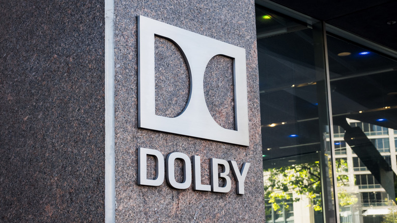 The Dolby logo outside of the company's headquarters in Los Angeles, California.