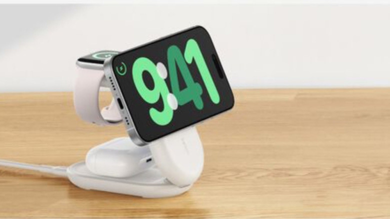 The Belkin UltraCharge 3-in-1 Magnetic Charger on a desk.