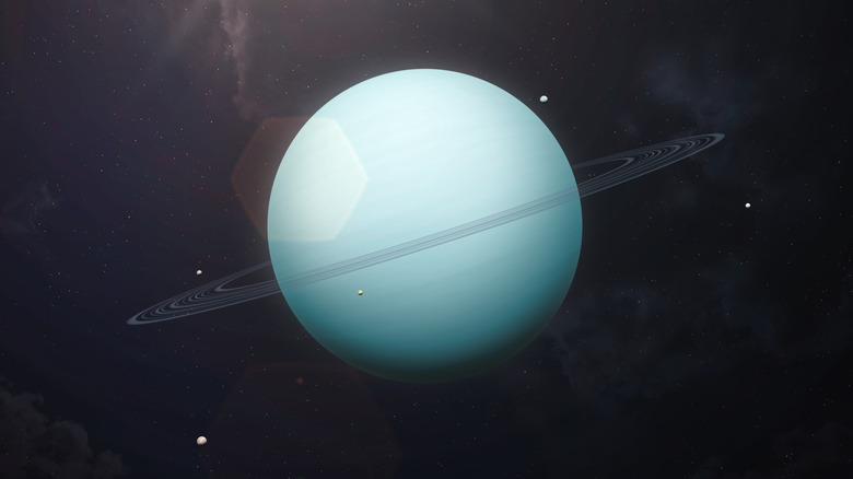 A view of Uranus and its five major means as seen from space