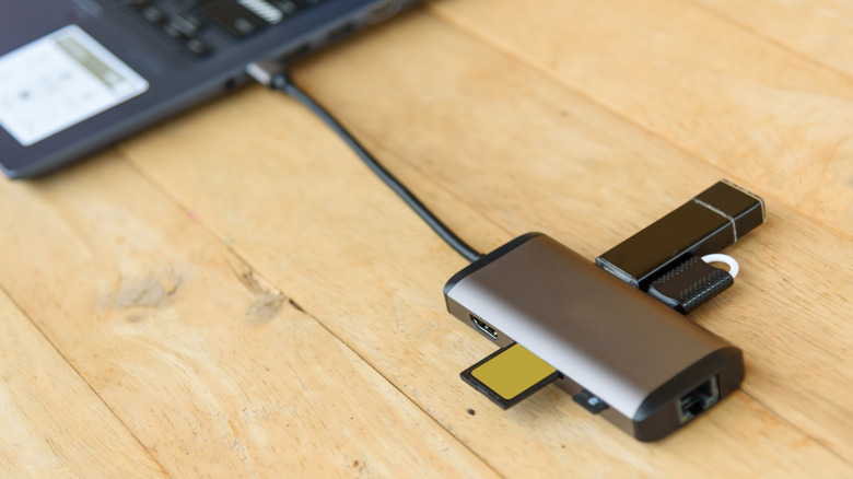A USB hub on a desk
