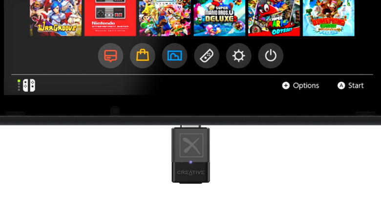 Creative BT-W5 plugged into a Nintendo Switch USB-C port