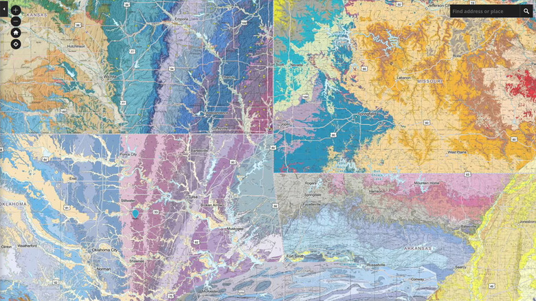 geological map of the border between Kansas, Oklahoma, Missouri, and Arkansas