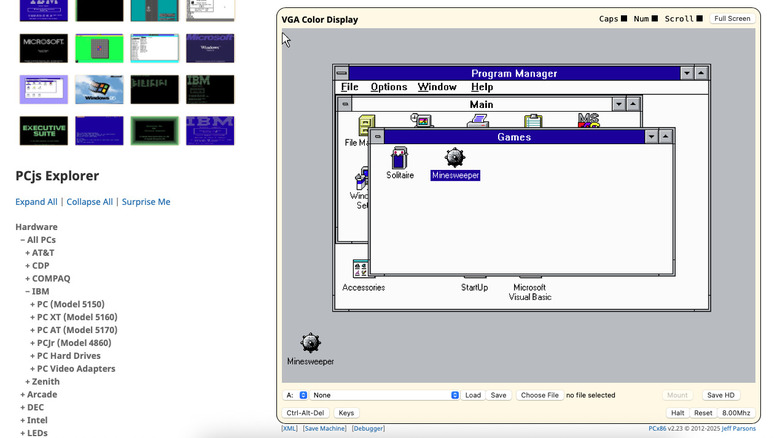 The Games tab opened on top of Program Manager in a Windows 3.10 emulation.