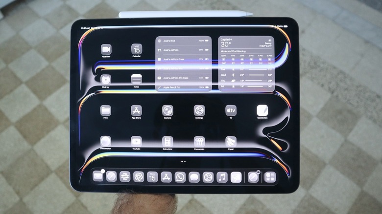 A hand holding an iPad Pro