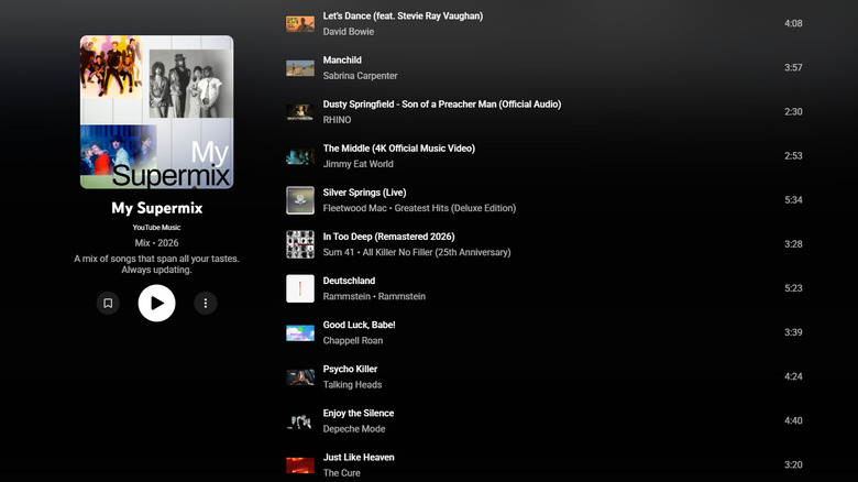 Writer's 'My Supermix' playlist on YouTube Music