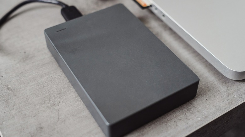 An external hard drive sat on a desk