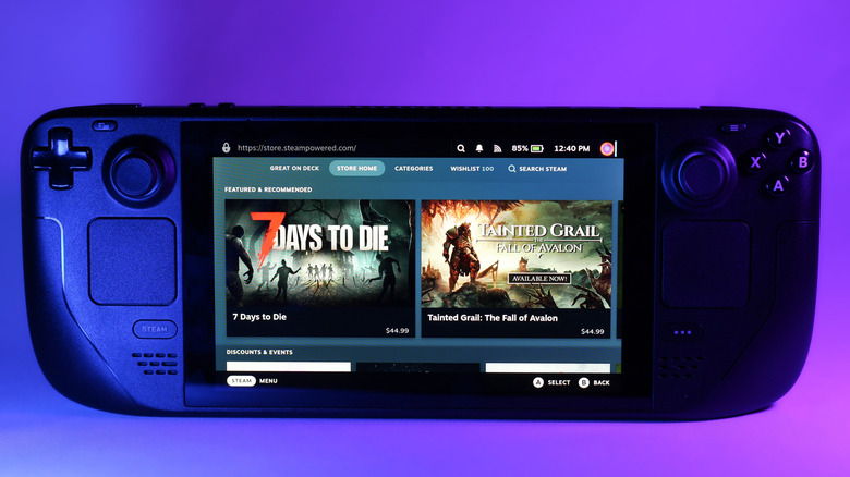 A Steam Deck displaying the store menu