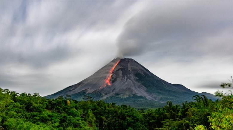 Lava flowing down from volcano
