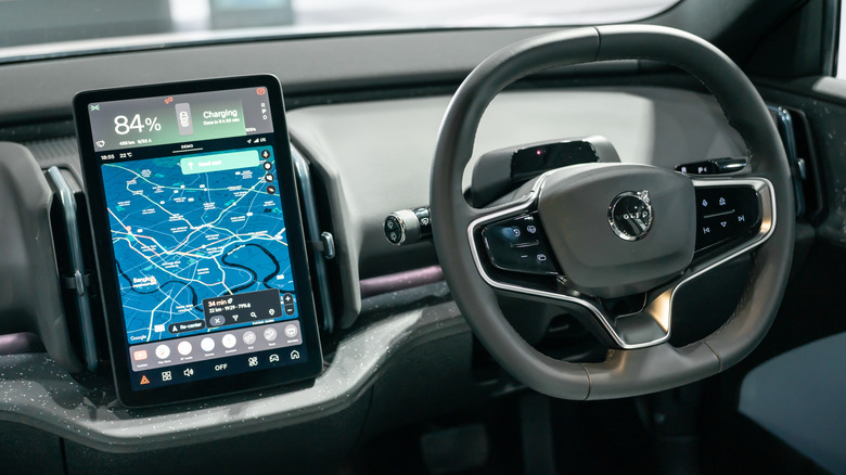 Inside Volvo's EV vehicle with proprietary infotainment system running on the display