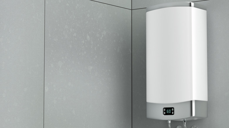 A smart water heater installed in a bathroom