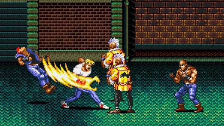 Axel fighting enemies in Streets of Rage on Sega Genesis Mini