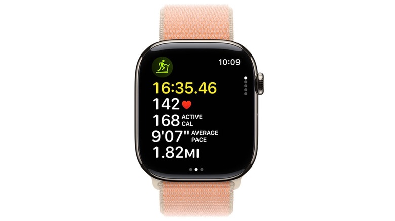Mockup of Apple Watch displaying a treadmill workout