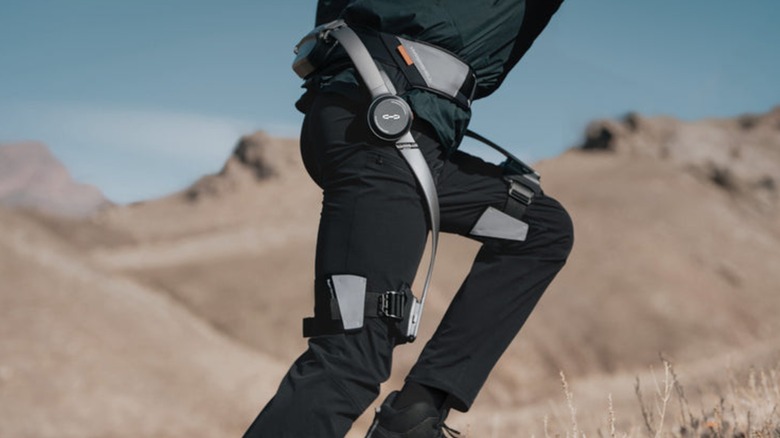 Person wearing Hypershell X exoskeleton while hiking