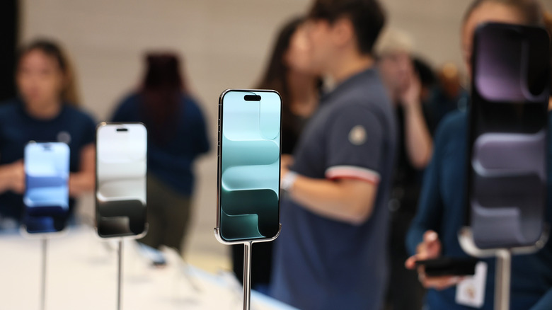 The iPhone Air models on display in a store.