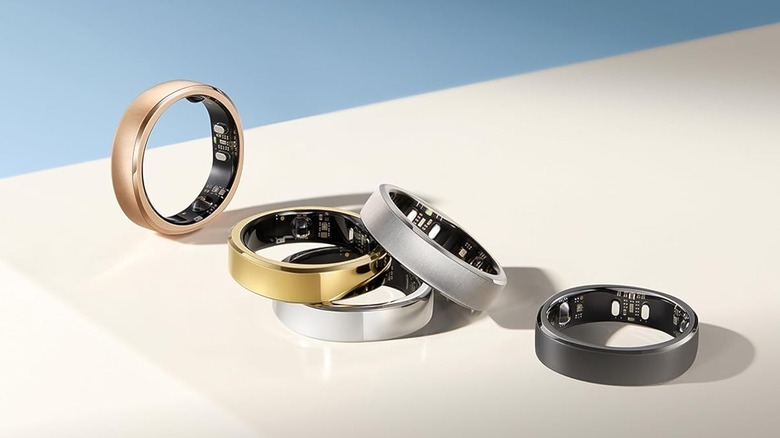 Different colors of the RingConn Gen 3 smart ring, on a white surface.