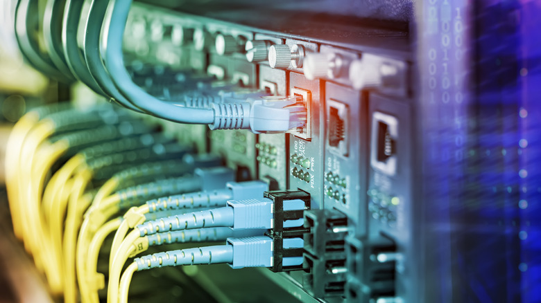 Ethernet switch with cables hanging out