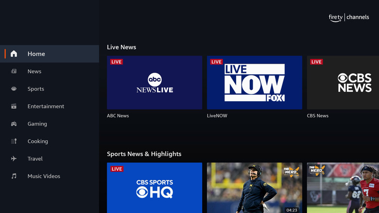 The Home page in the Fire TV Channels app