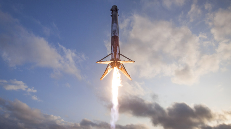 SpaceX's Falcon 9 rocket prepares to touch down during reentry