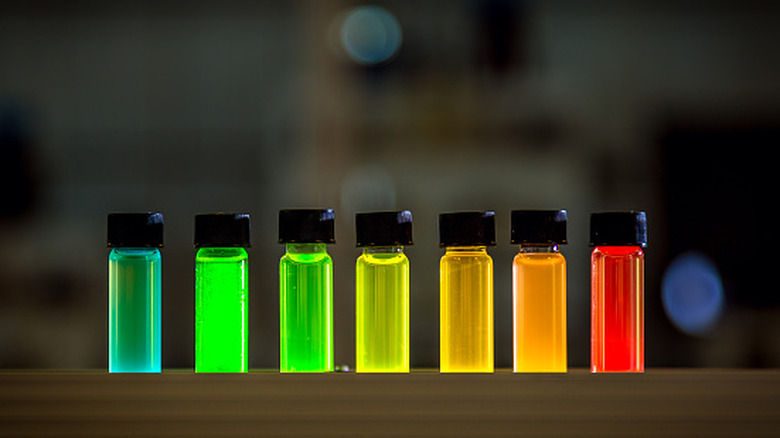 Quantum dots in an array of colors representing a a distinct spectrum