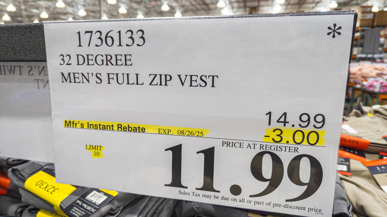A Costco price tag with the "death star" at the top, right.