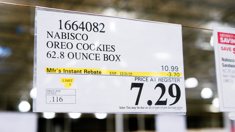 A Costco price tag ending in .29.