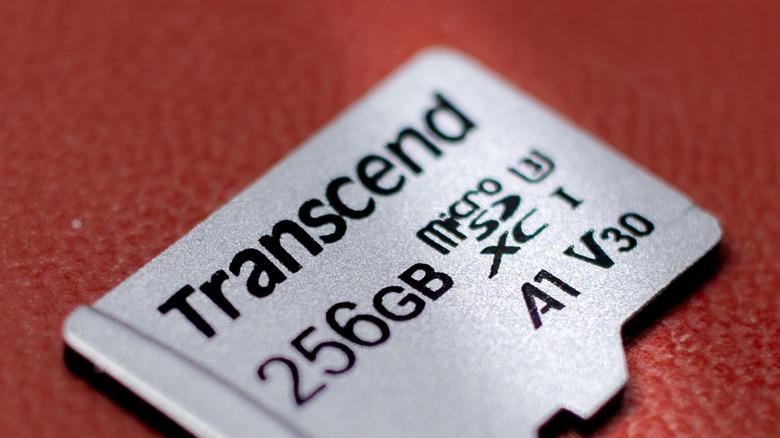a 256 GB Transcend microSD card with an A1 application performance rating