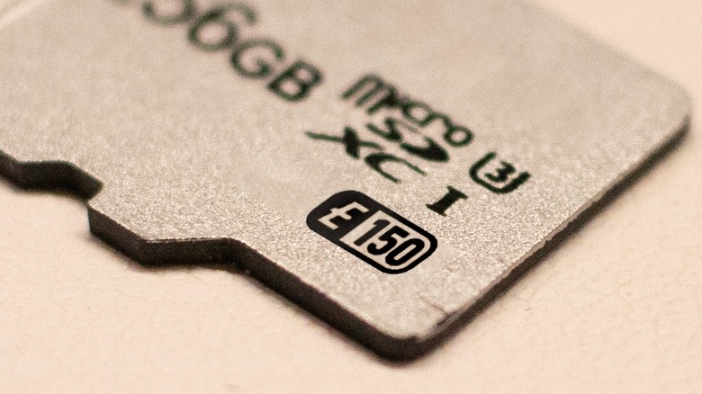 a concept image of a microSD card with an E150 logo placed on it