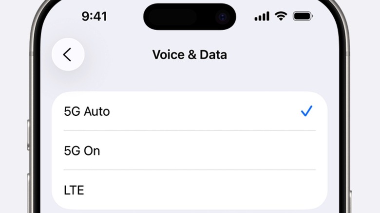 The cellular connectivity settings on an iPhone include a 5G Auto mode.