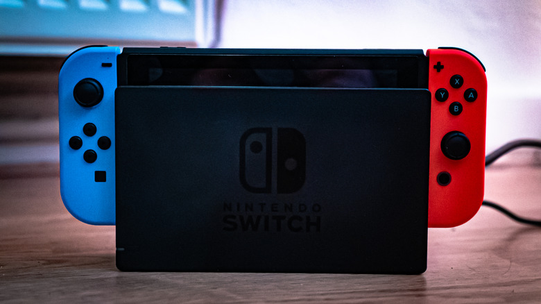 A docked Nintendo Switch