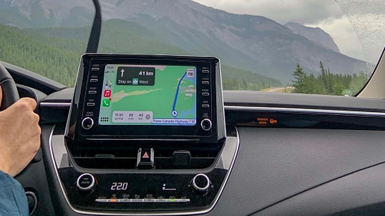 Apple Maps on an infotainment screen of a vehicle.