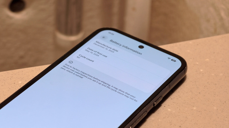 Google Pixel 8a Battery information page showing 161 charge cycles