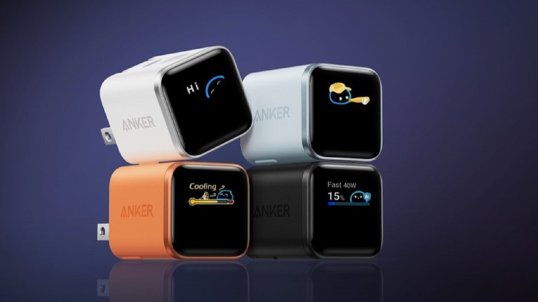 Anker Nano 45w charger with smart display in multiple configurations.