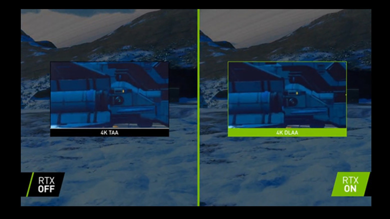 Gameplay footage showing the difference between 4K TAA and 4K DLAA.