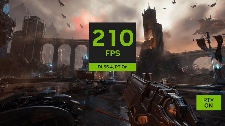 An Nvidia graphic showcasing Doom: The Dark Age's performance with DLSS 4 enabled.