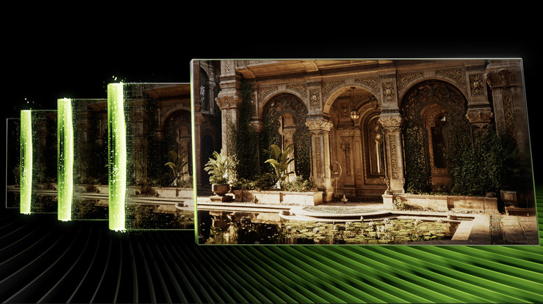An Nvidia graphic showcasing DLSS in action.