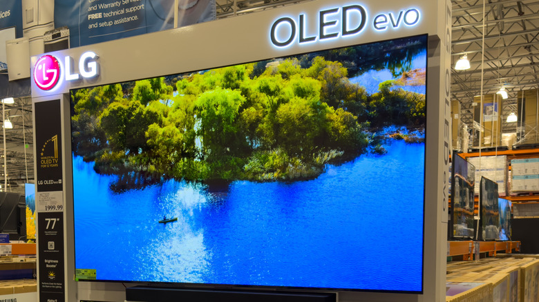 An LG OLED evo TV on sale in a retail setting