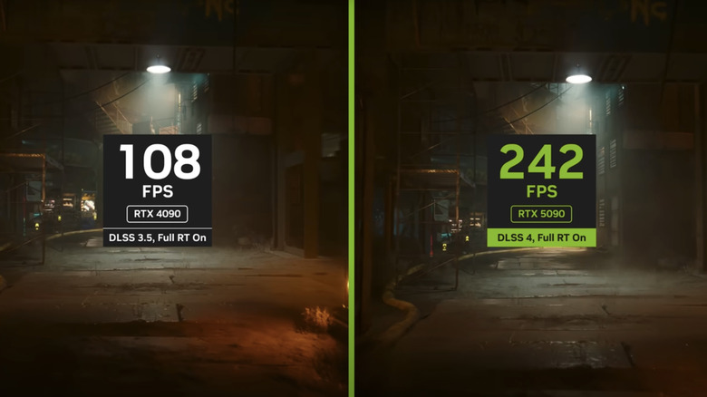 A screenshot showing Nvidia GeForce RTX 5090's FPS performance on Cyberpunk 2077
