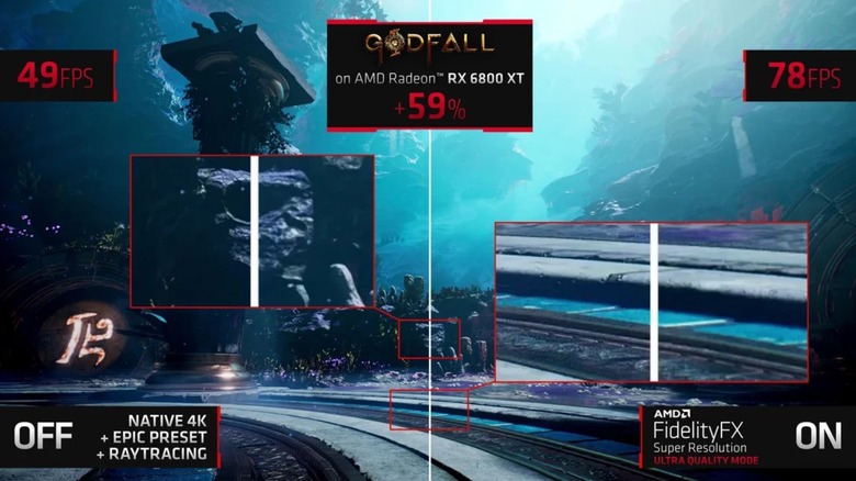 Screenshots comparison Godfall's visuals and framerate with FSR enabled and disabled